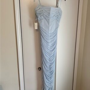 Elegant Light Blue Ruched Dress
